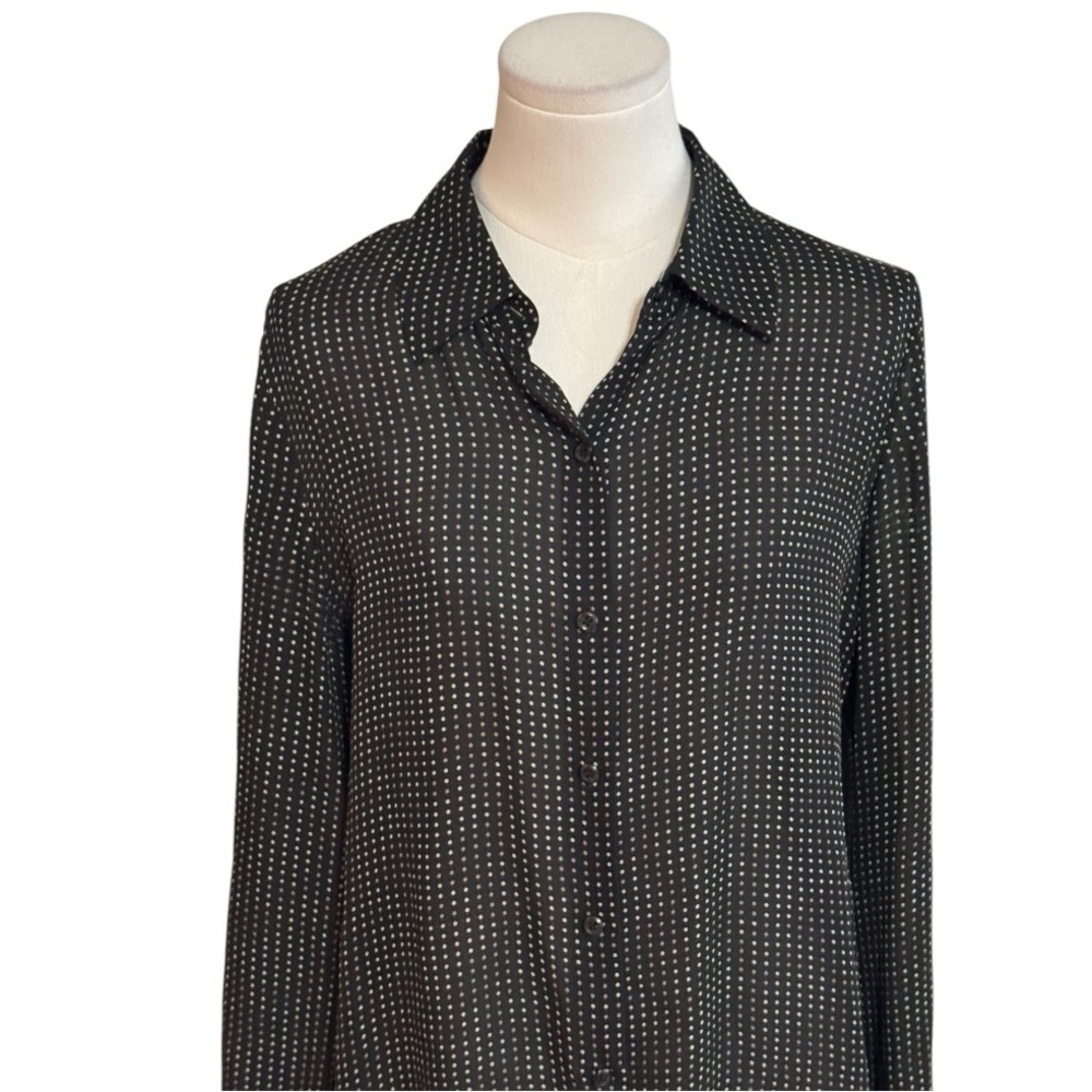 ALFANI Button Up Black Gold Dots Silk Long Sleeve Shirt Size 8 M Work Date Night - Picture 2 of 5